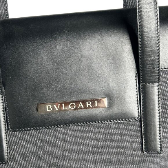 💎✨Beautiful✨💎Authentic BVLGARI Logo Mania Canvas Leather Tote Bag - Picture 8 of 15
